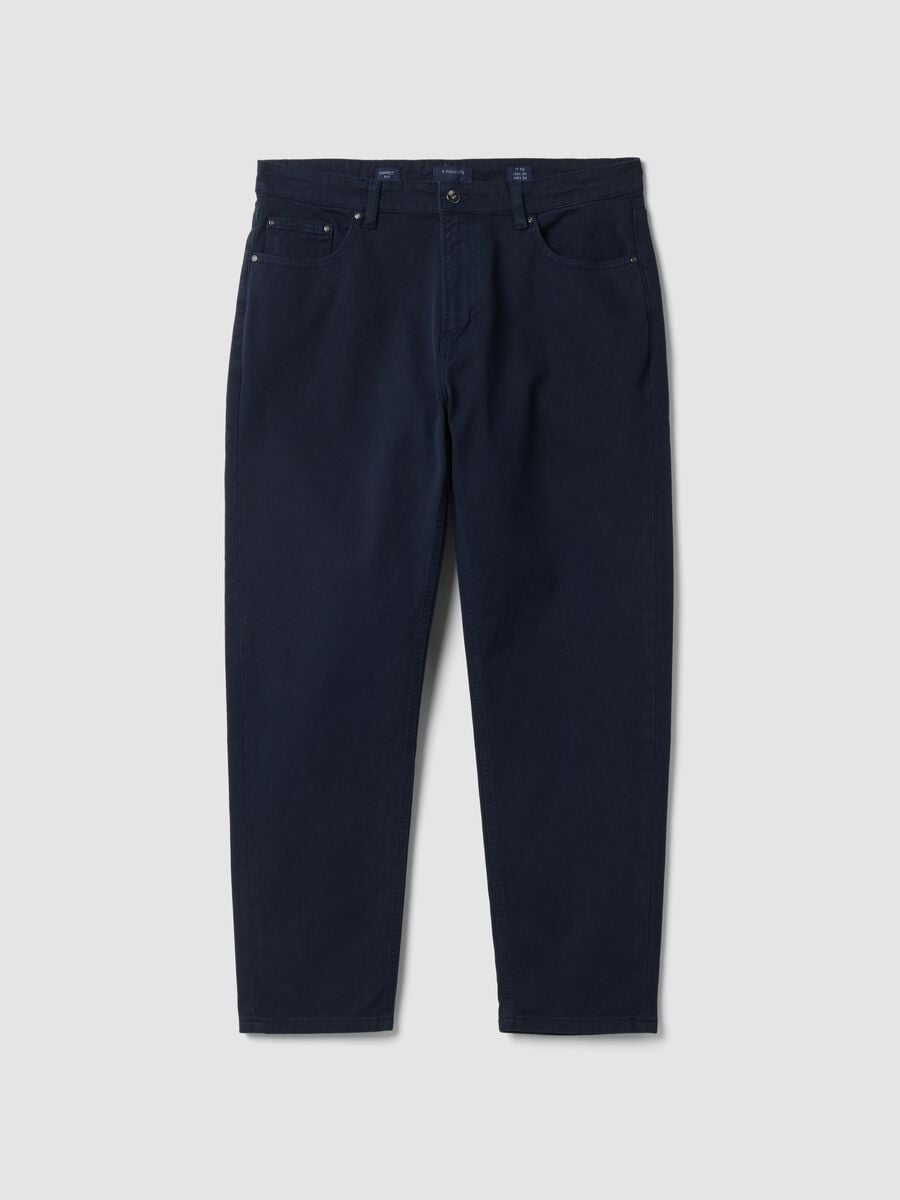 Blaue Carrot-Fit-Hose aus elastischem Baumwolltwill_0