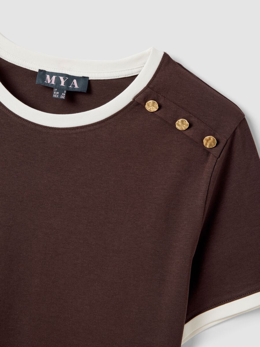 Brown pure cotton T-shirt with buttons, regular fit_2