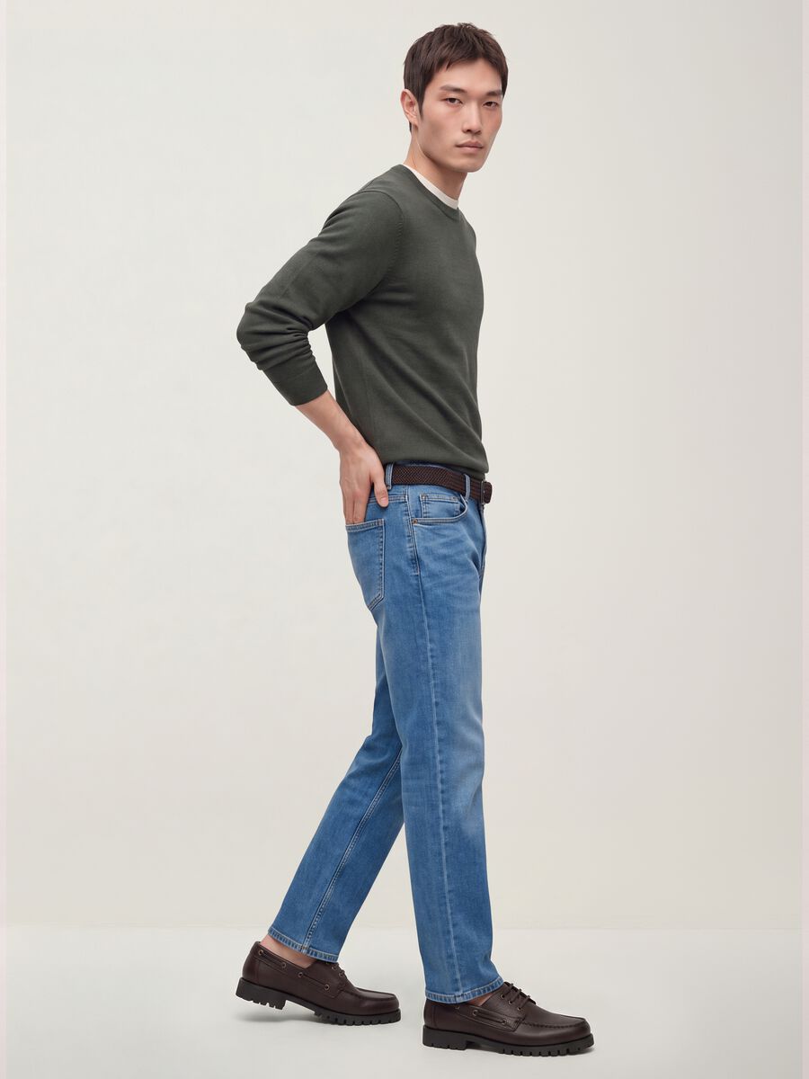 Blue stretch-cotton denim jeans, regular fit_0