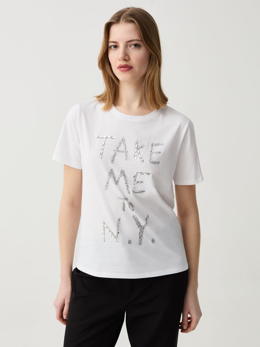 T-shirt with lettering in jewels and diamantés_0