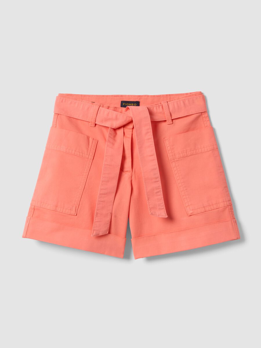 Regular fit pink stretch cotton shorts for girls_3