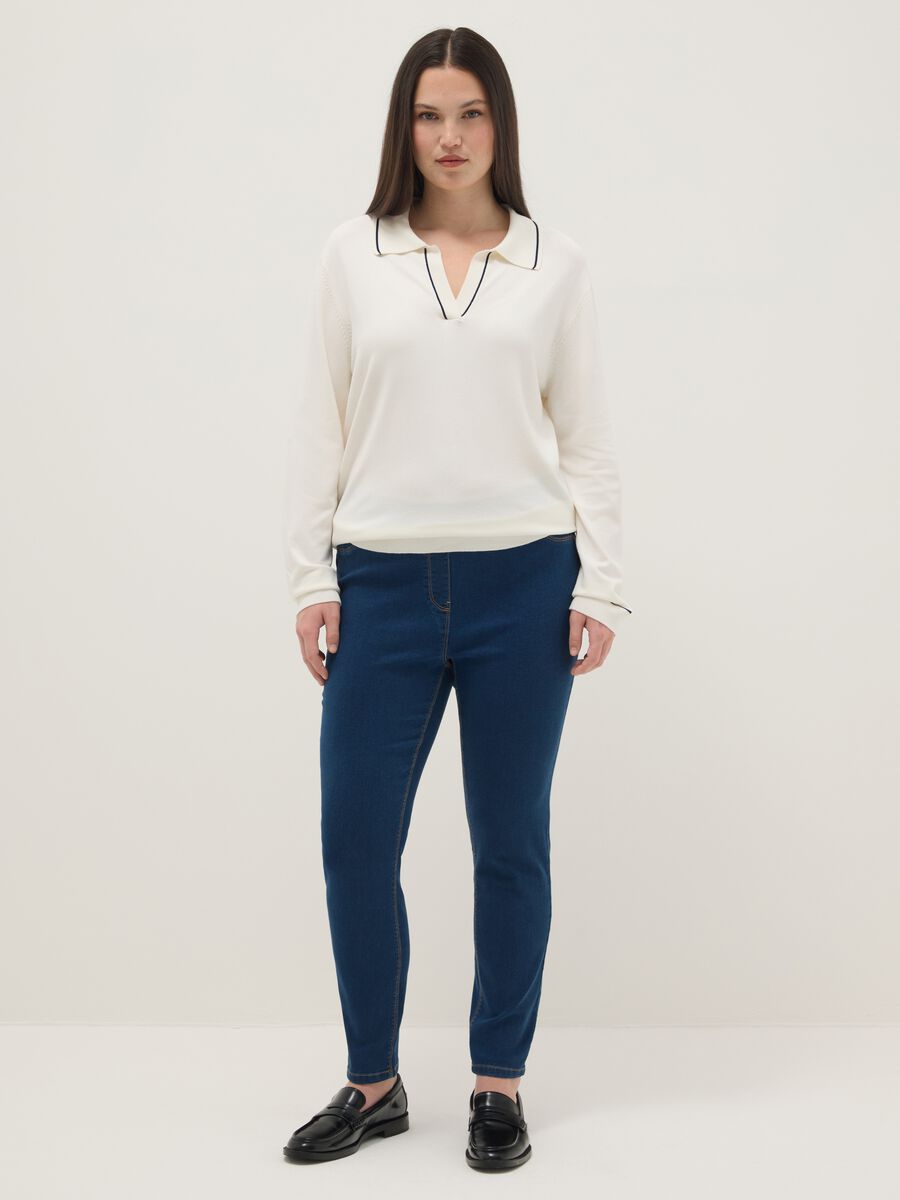 White viscose blend sweater with regular fit polo collar_1