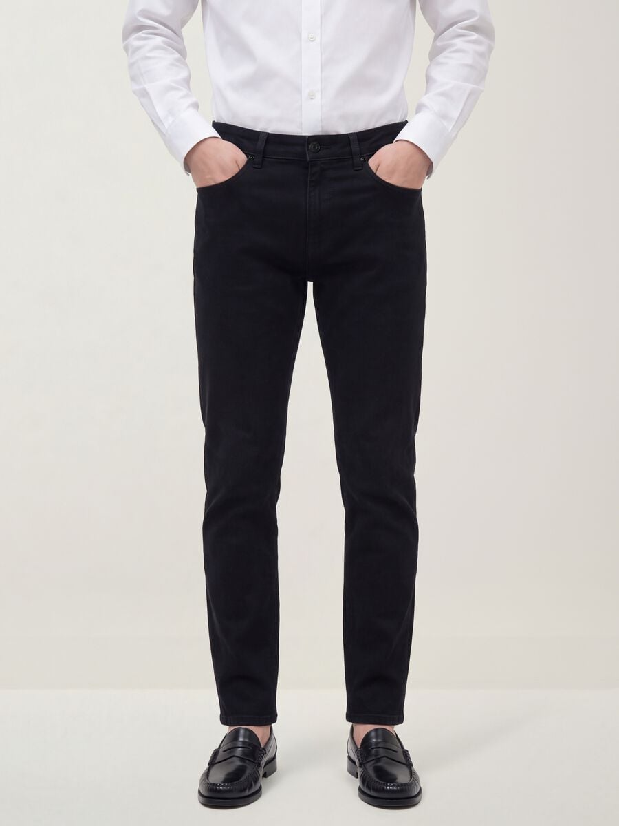 Black cotton and viscose-blend slim-fit jeans_1