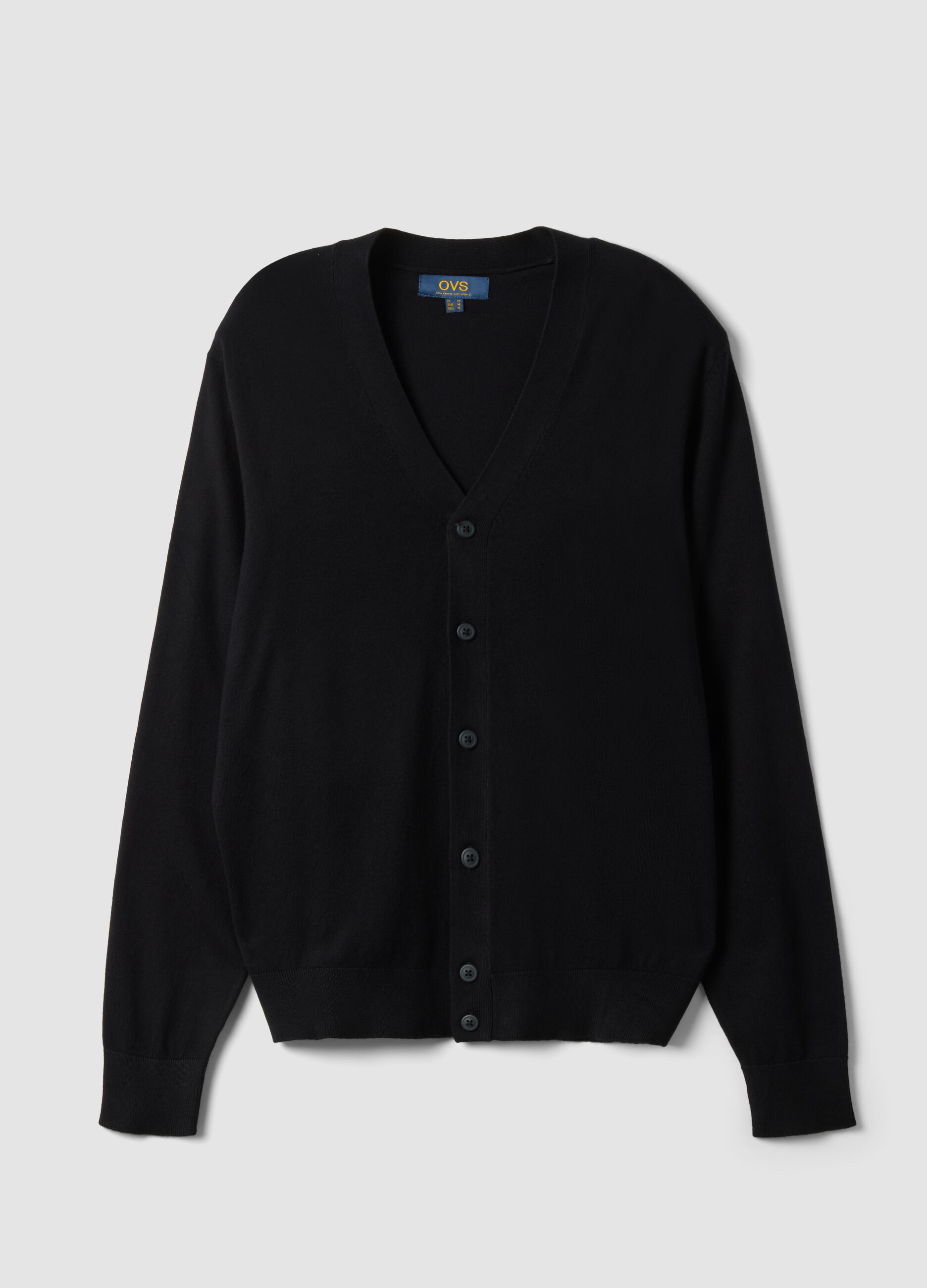 Black viscose-blend V-neck cardigan, regular fit