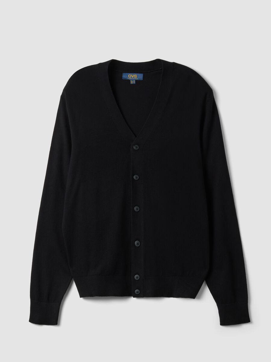 Black viscose-blend V-neck cardigan, regular fit_0