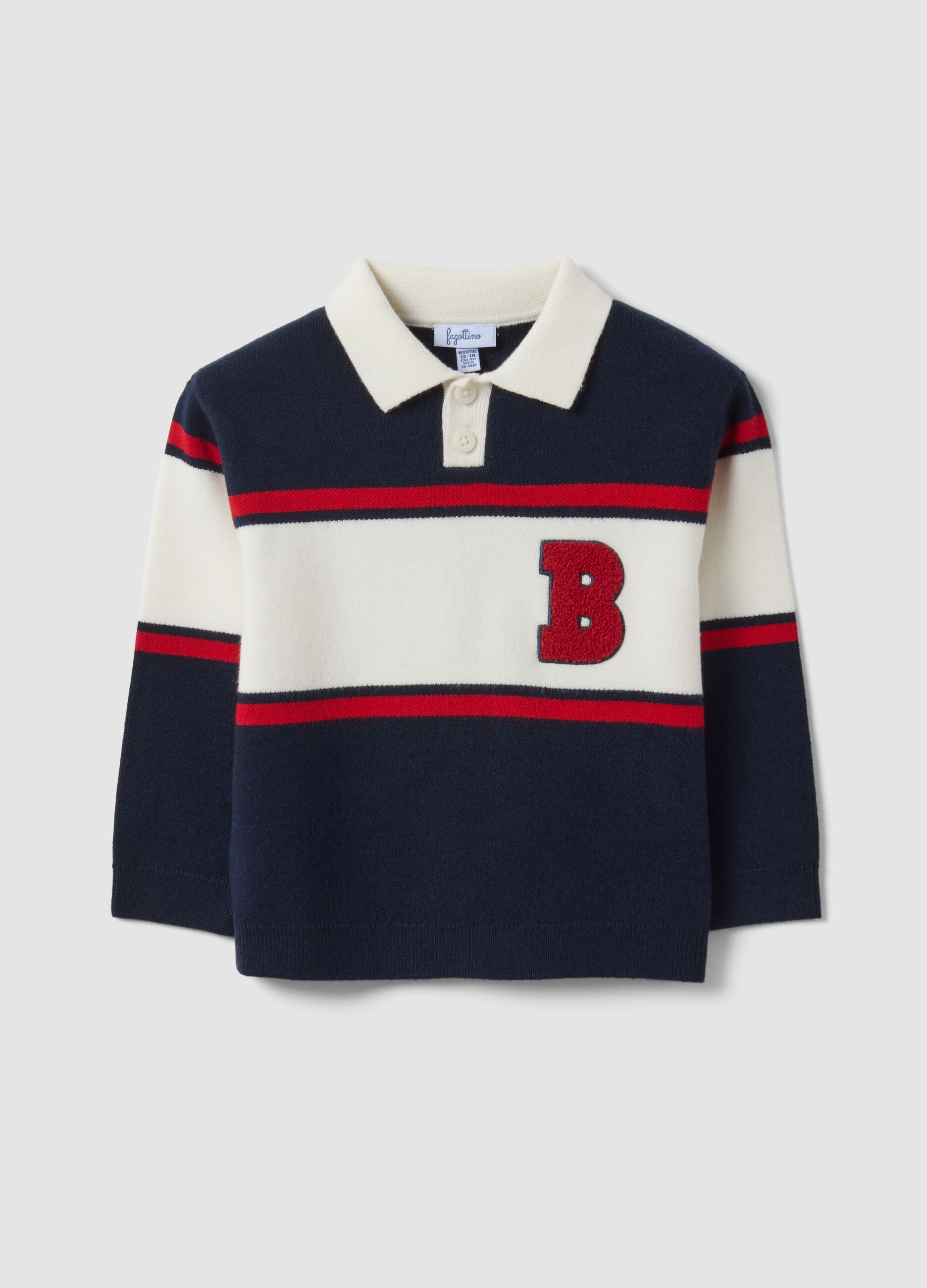 Blauer Pullover aus Viskosemix mit gestreiftem Rundhalsausschnitt f&uuml;r Babyjungen