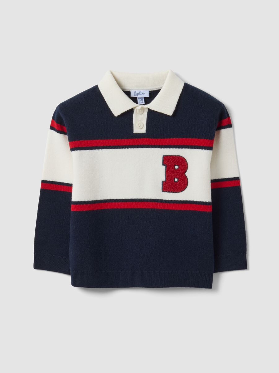 Blauer Pullover aus Viskosemix mit gestreiftem Rundhalsausschnitt f&uuml;r Babyjungen_0