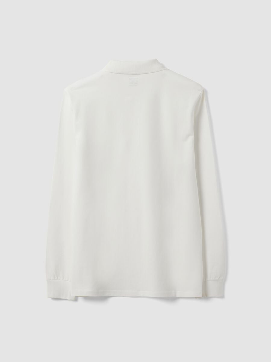 Polo blanc en piqu&eacute; de coton bio &agrave; manches longues, coupe regular_6