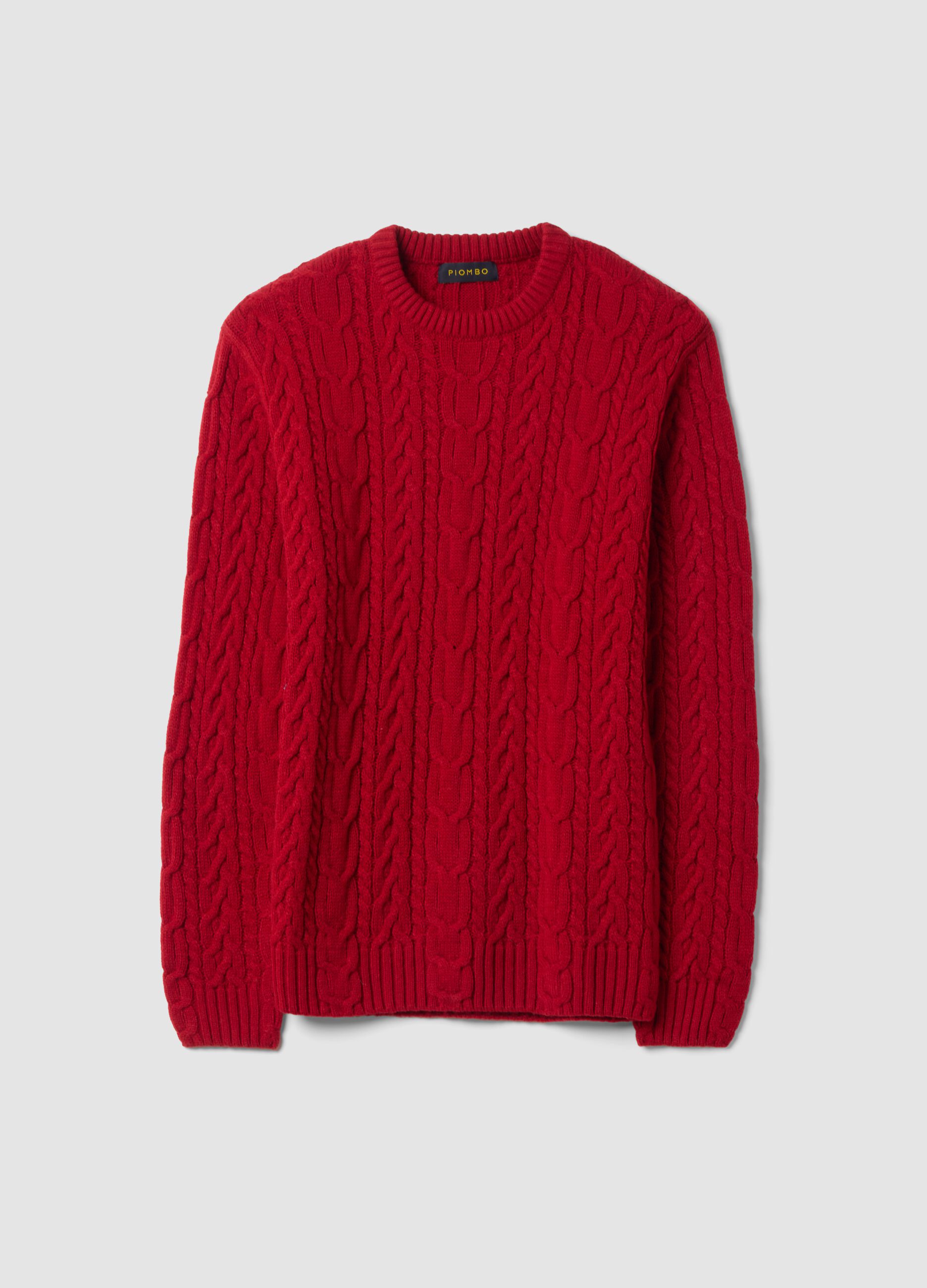 Maglia rossa girocollo in misto lana con lavorazione jacquard