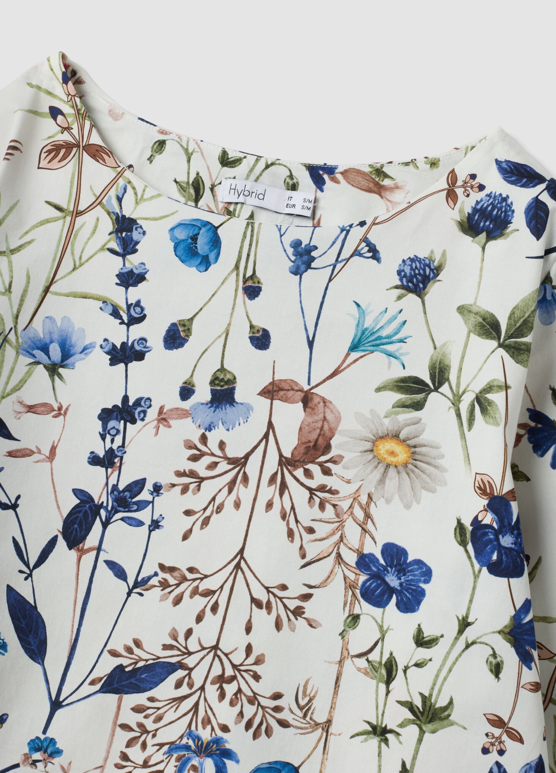 Wei&szlig;e Bluse aus Stretch-Baumwolle mit Blumenprint