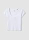 White pure cotton regular fit T-shirt with deep Henley neck_4