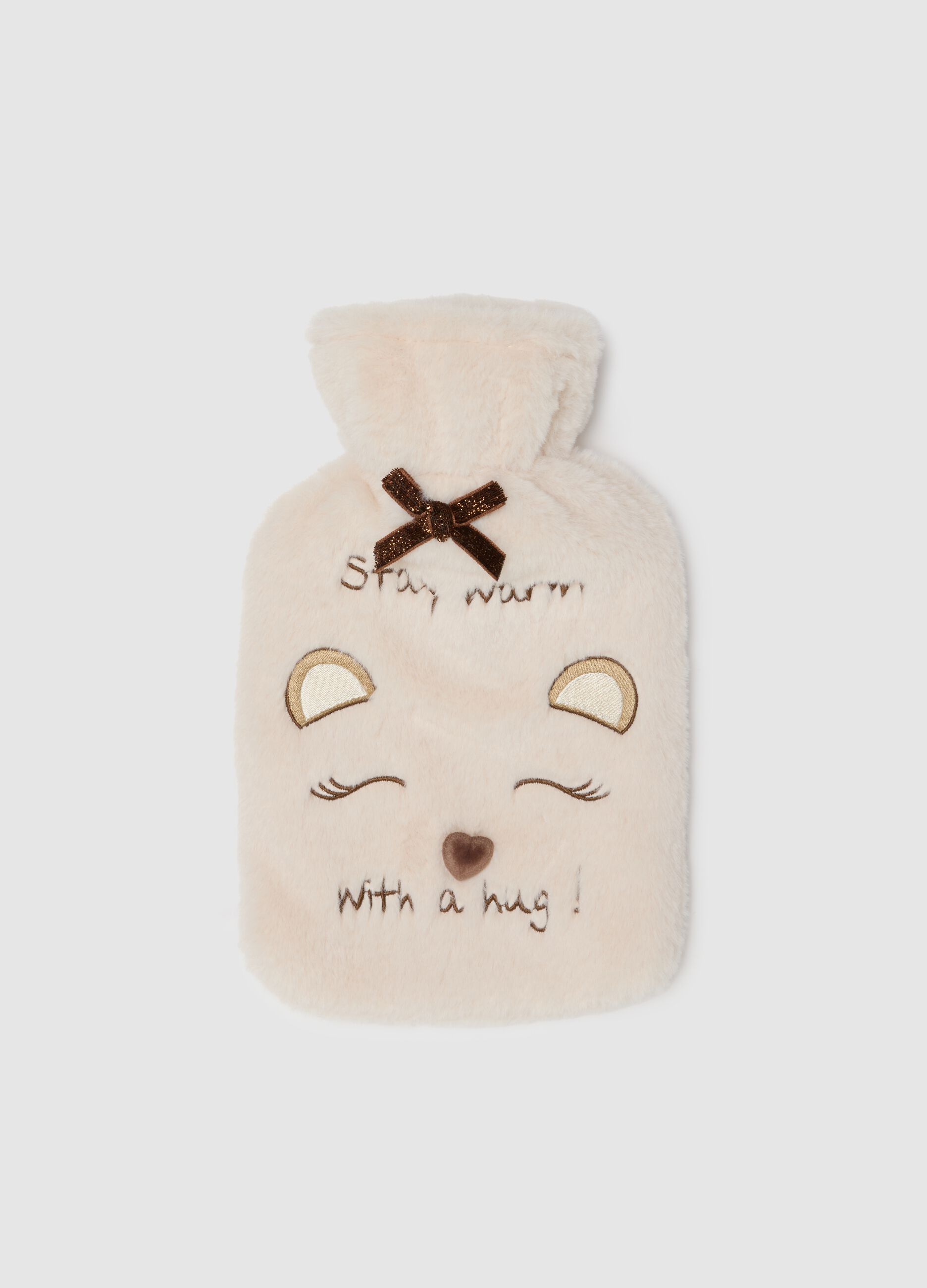 Beige Christmas Hot Water Bottle with Cover