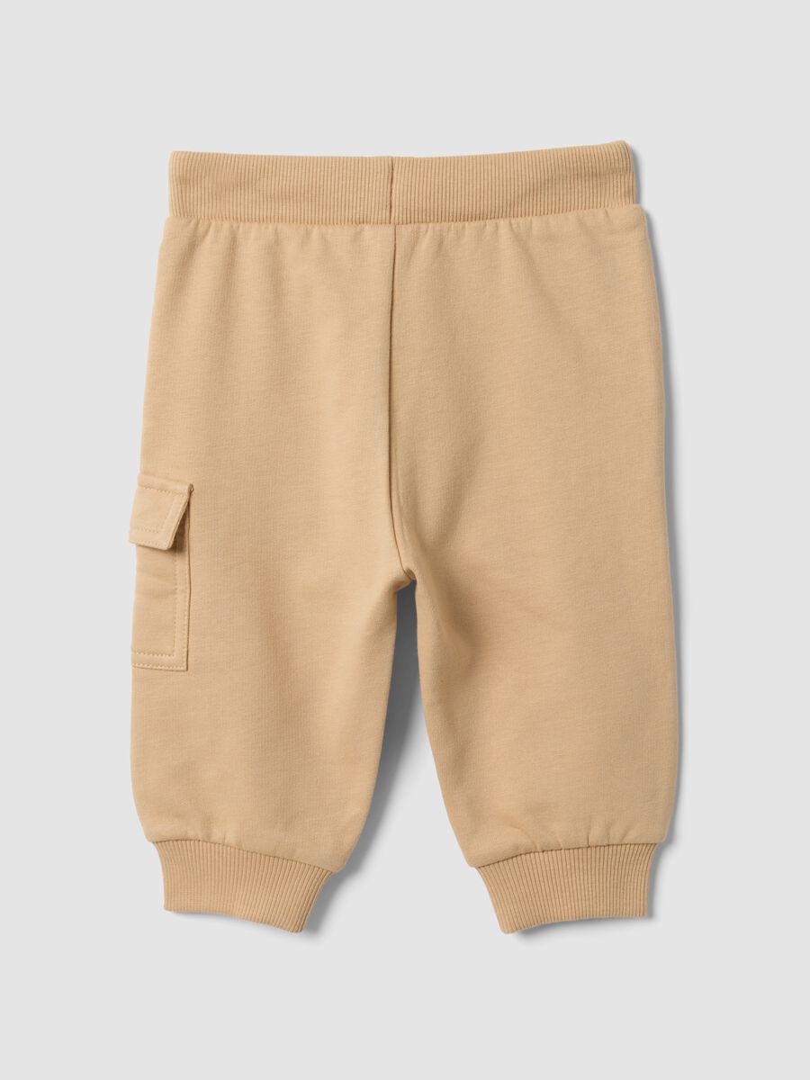 Beige organic cotton cargo trousers with drawstring for baby_1