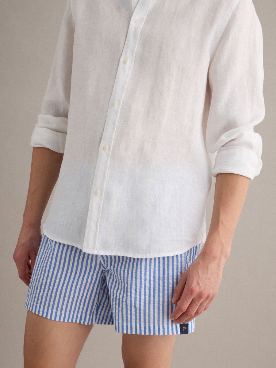 Blue and white striped pure cotton swim shorts_2