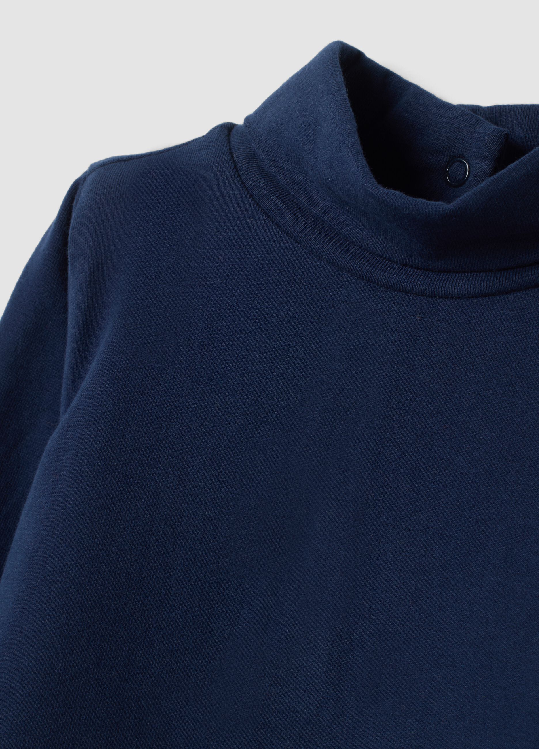 Maglia blu notte in cotone organico elasticizzato girocollo