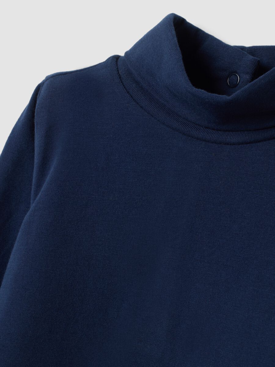 Maglia blu notte in cotone organico elasticizzato girocollo_2
