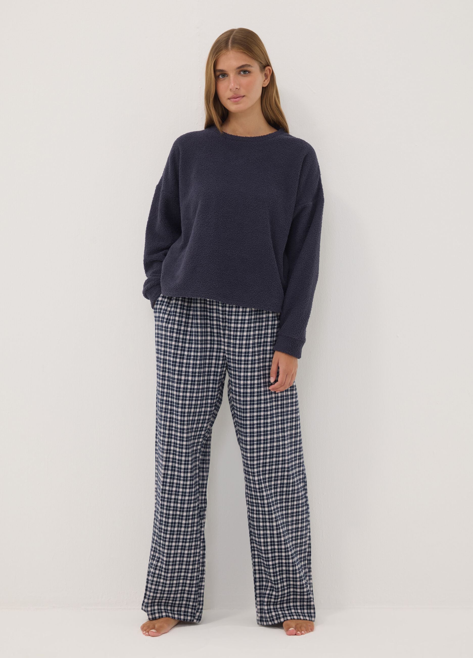 Blue stretch-fabric crew-neck pyjamas