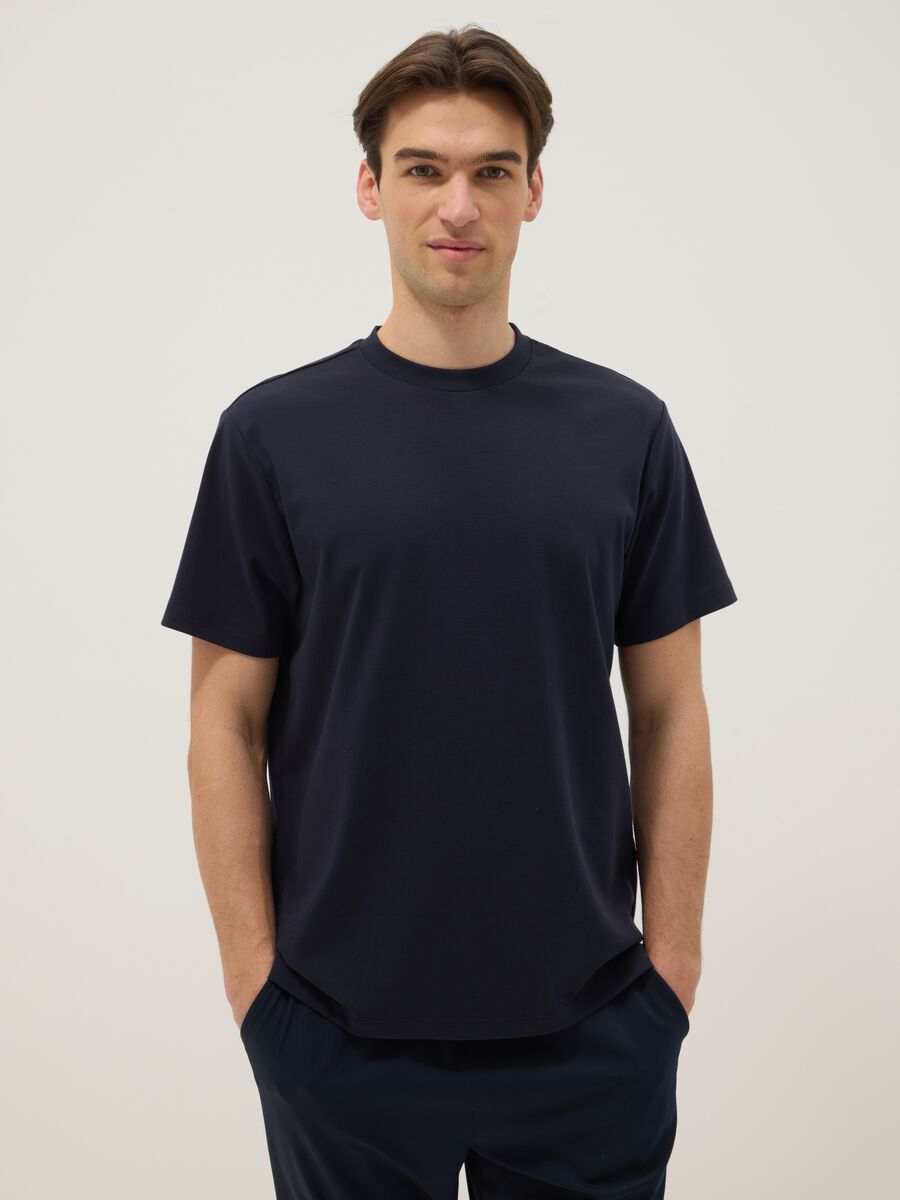 Blue pure cotton crew neck T-shirt, regular fit_0