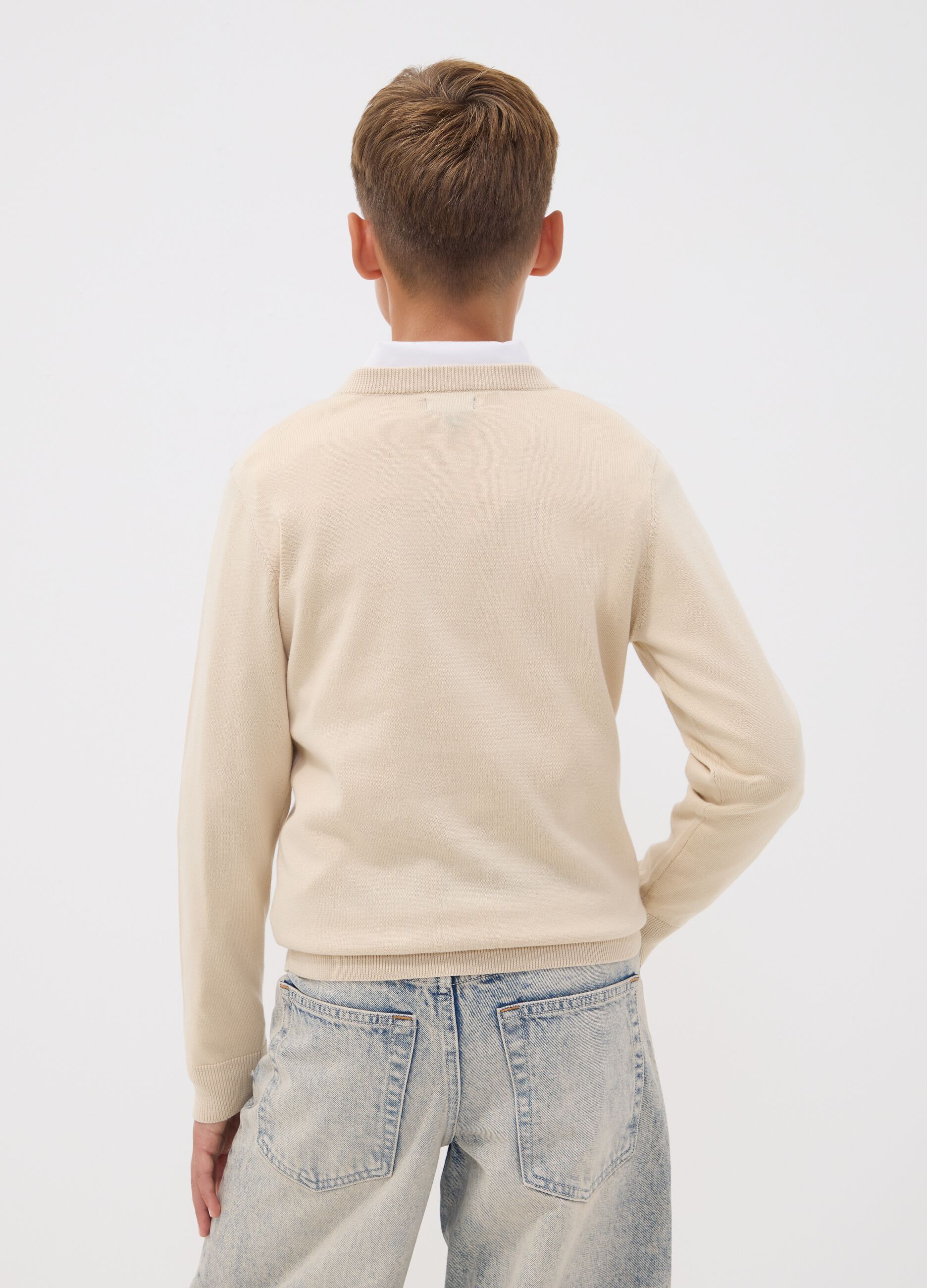 Beige pure cotton long-sleeve regular-fit top for boys