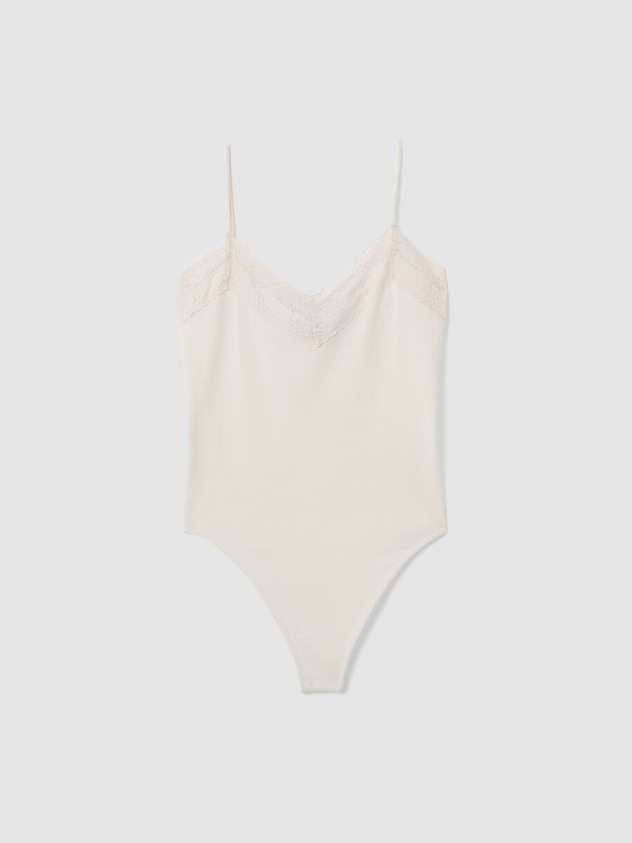 White fitted stretch-cotton bodysuit with lace_4