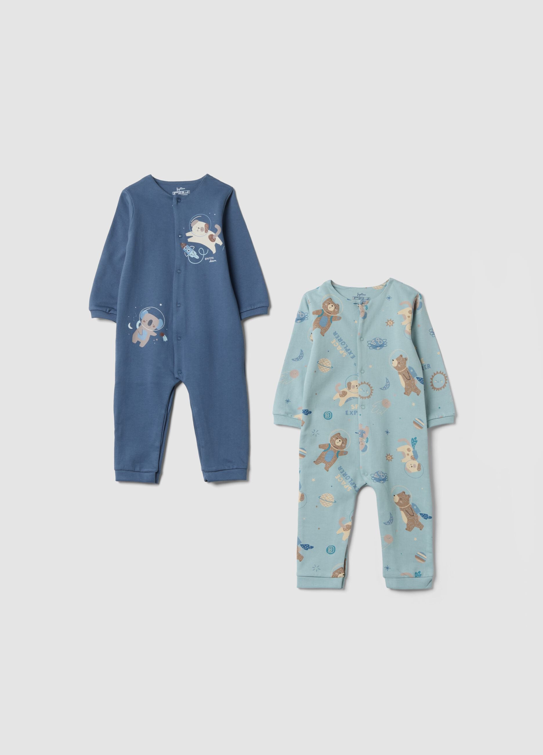2-pack blue sleepsuits in pure organic cotton