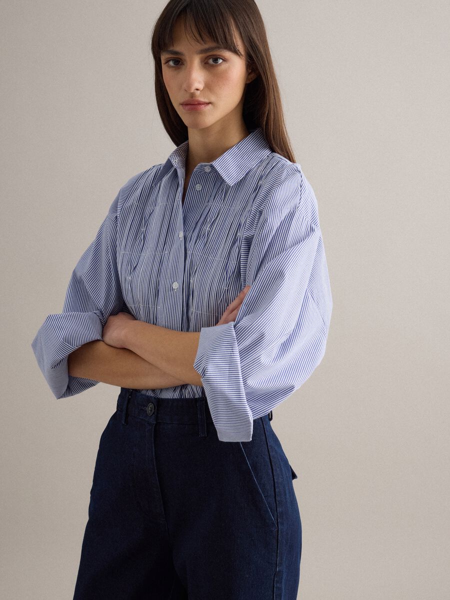 Oversized multicolour striped pure cotton shirt with pleats_3