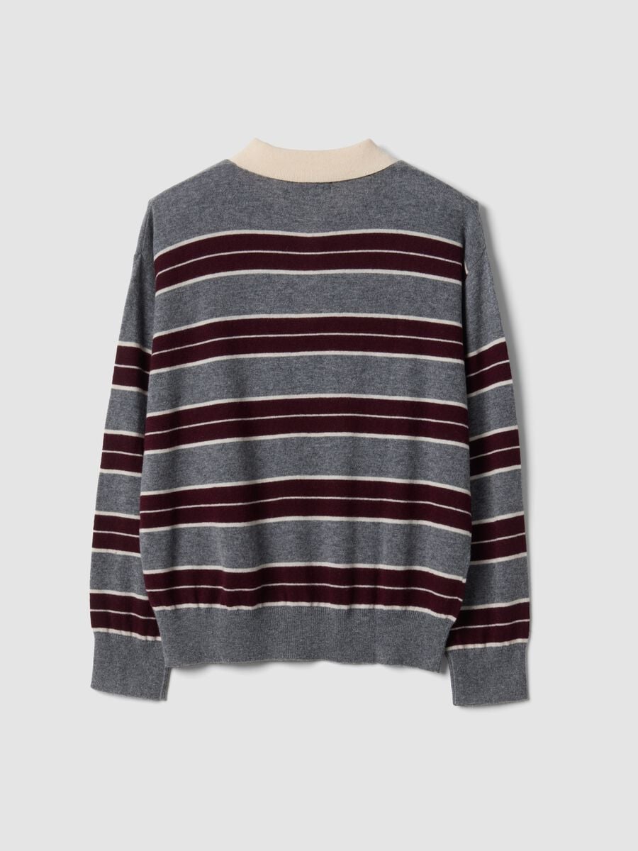 Maglia grigia in misto lana a righe con colletto polo_6