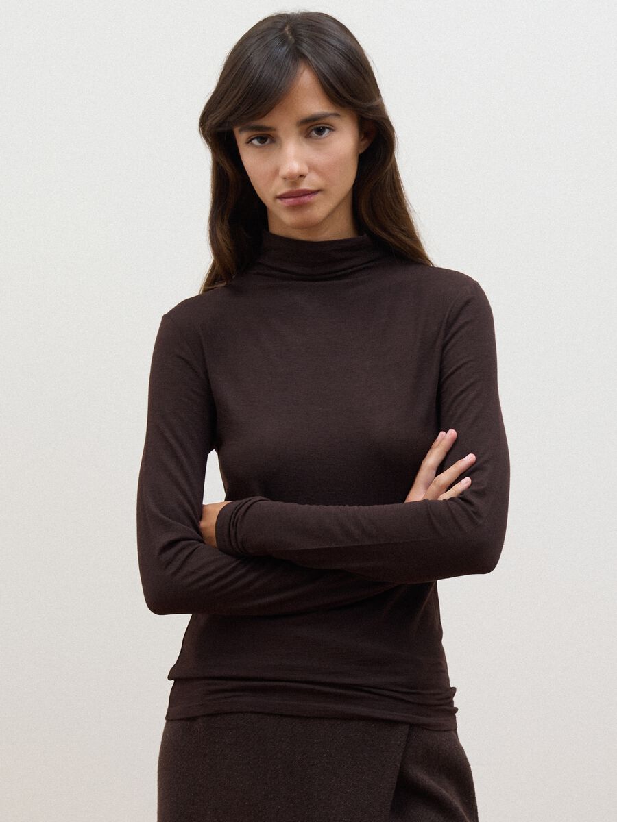 Brown modal and stretch cashmere T-shirt, regular fit_0
