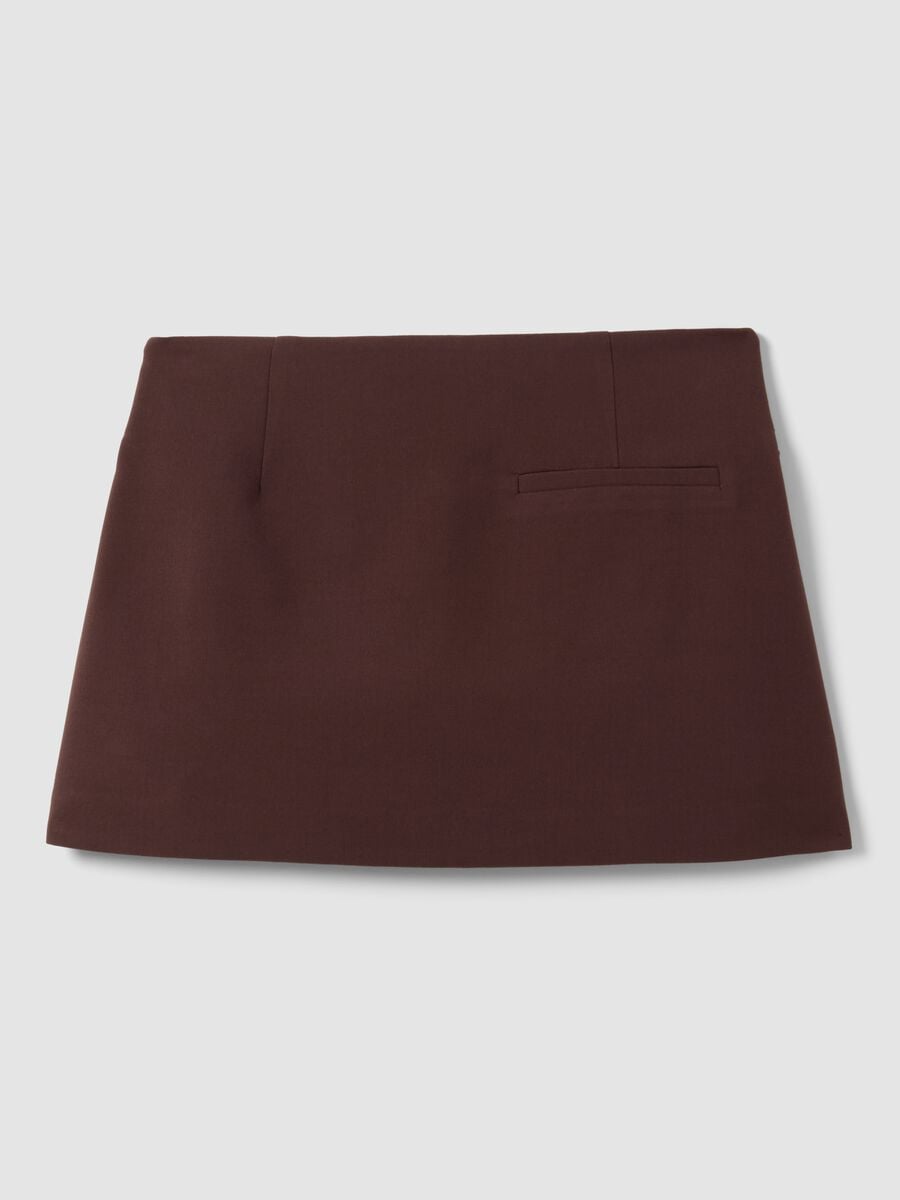 Mini gonna marrone in viscosa elasticizzata con cintura_2