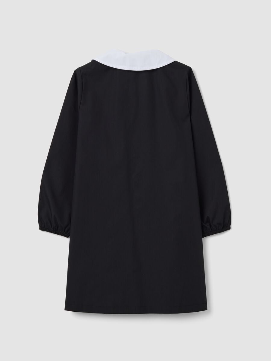 Black girls&rsquo; school apron with zip and white collar, Stitch embroidery_1