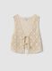 Beige regular-fit cotton-blend gilet with floral knit design_0