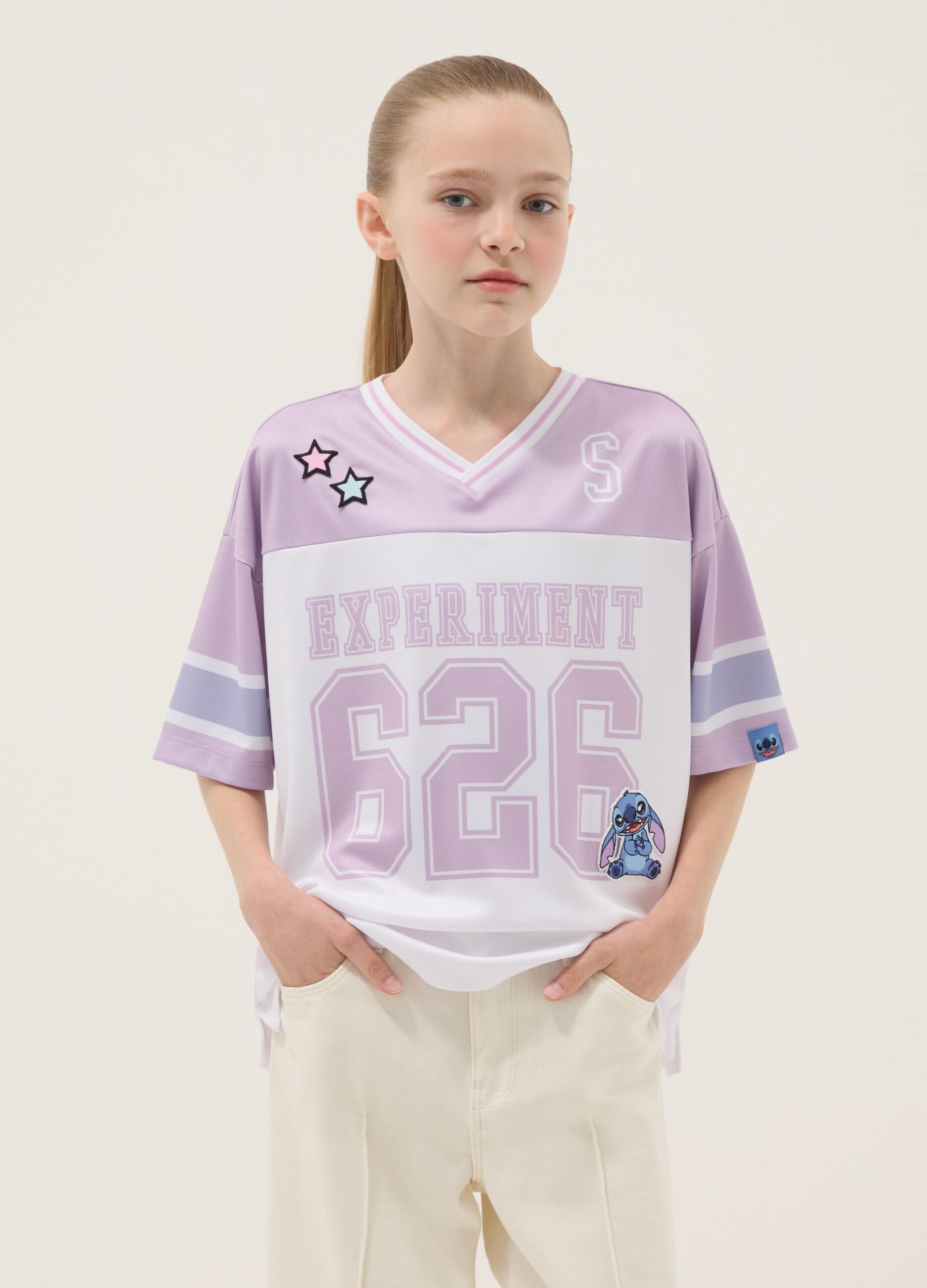 Girls' multicolour pure cotton boxy fit T-shirt with Stitch