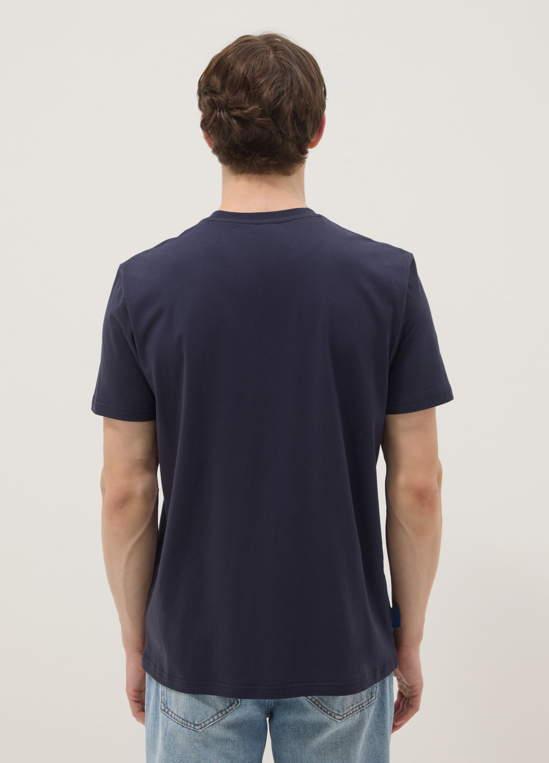 Blaues T-Shirt aus reiner Baumwolle mit Frontprint, Regular Fit