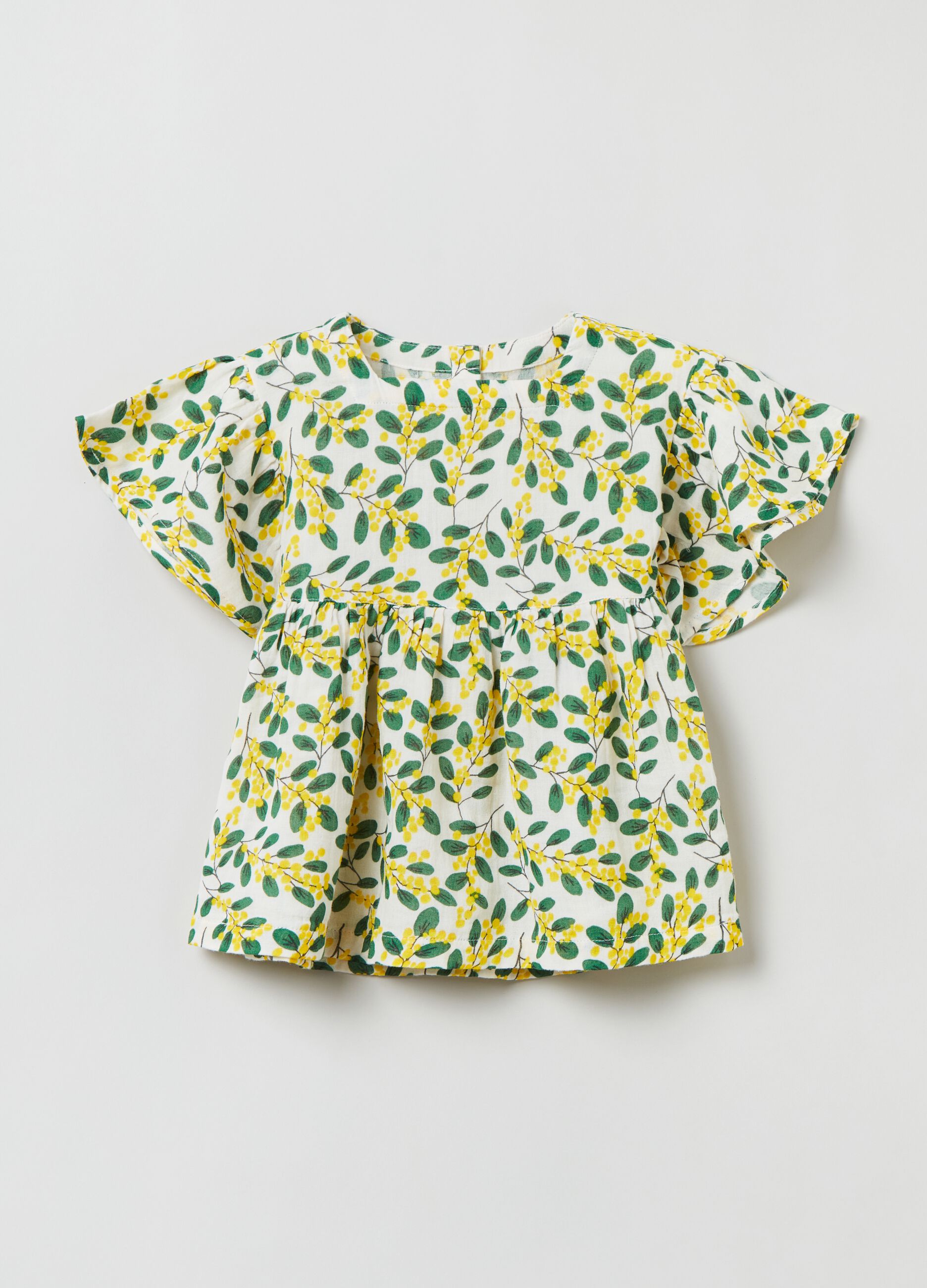 Cotton blouse with mimosa print_0