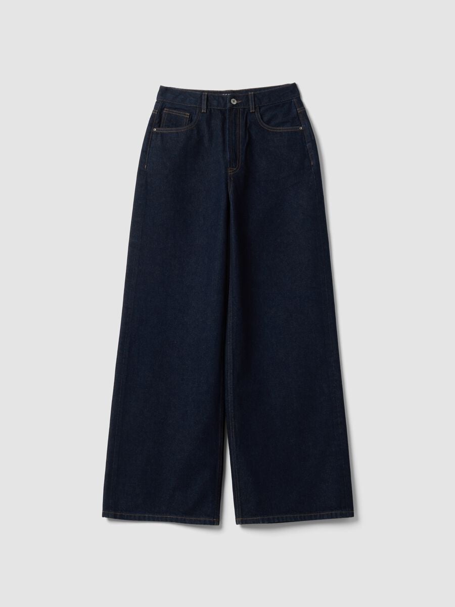 Blaue Wide-Leg-Jeans aus reiner Baumwolle_4