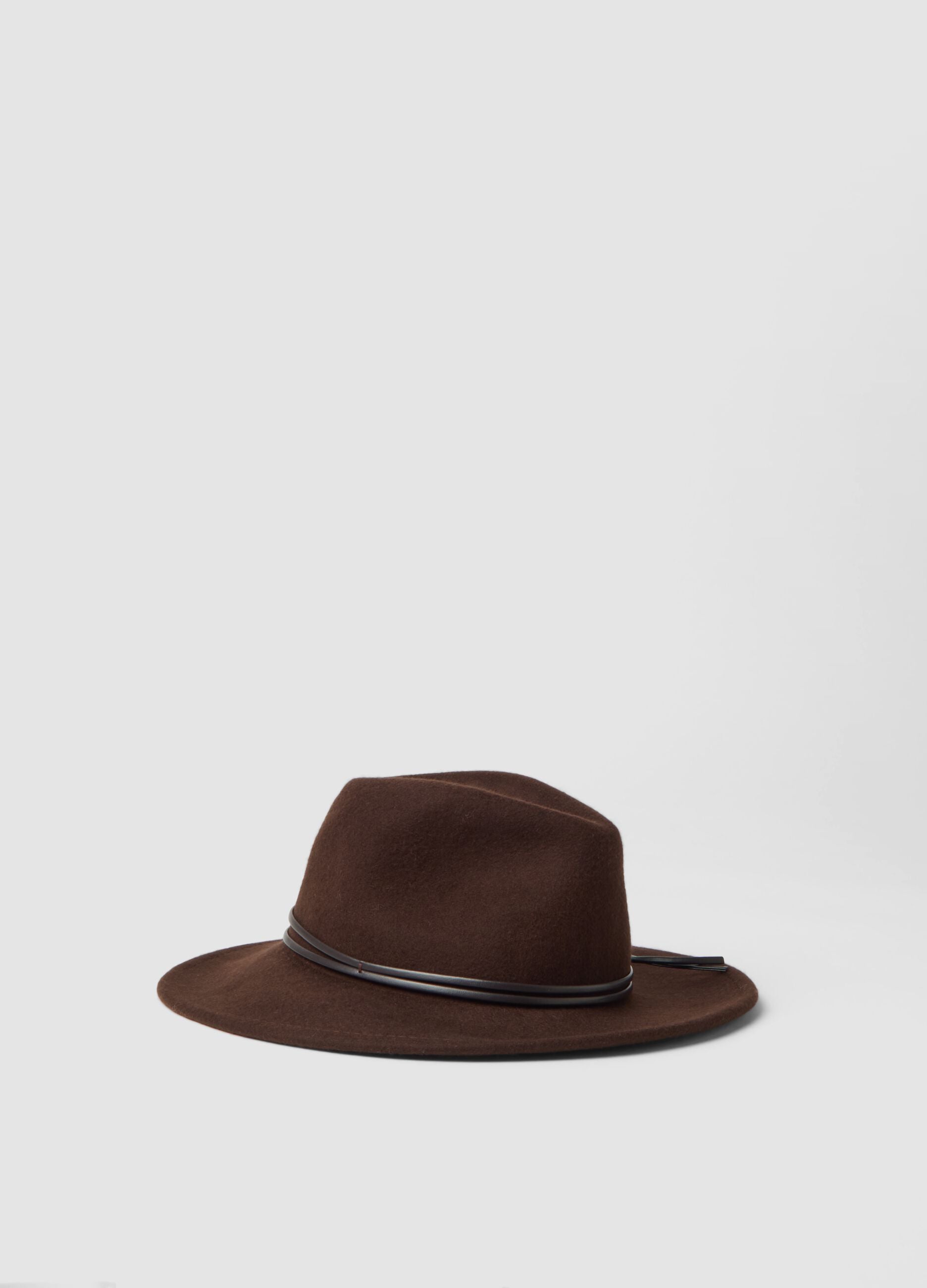 Brown pure wool wide-brim hat