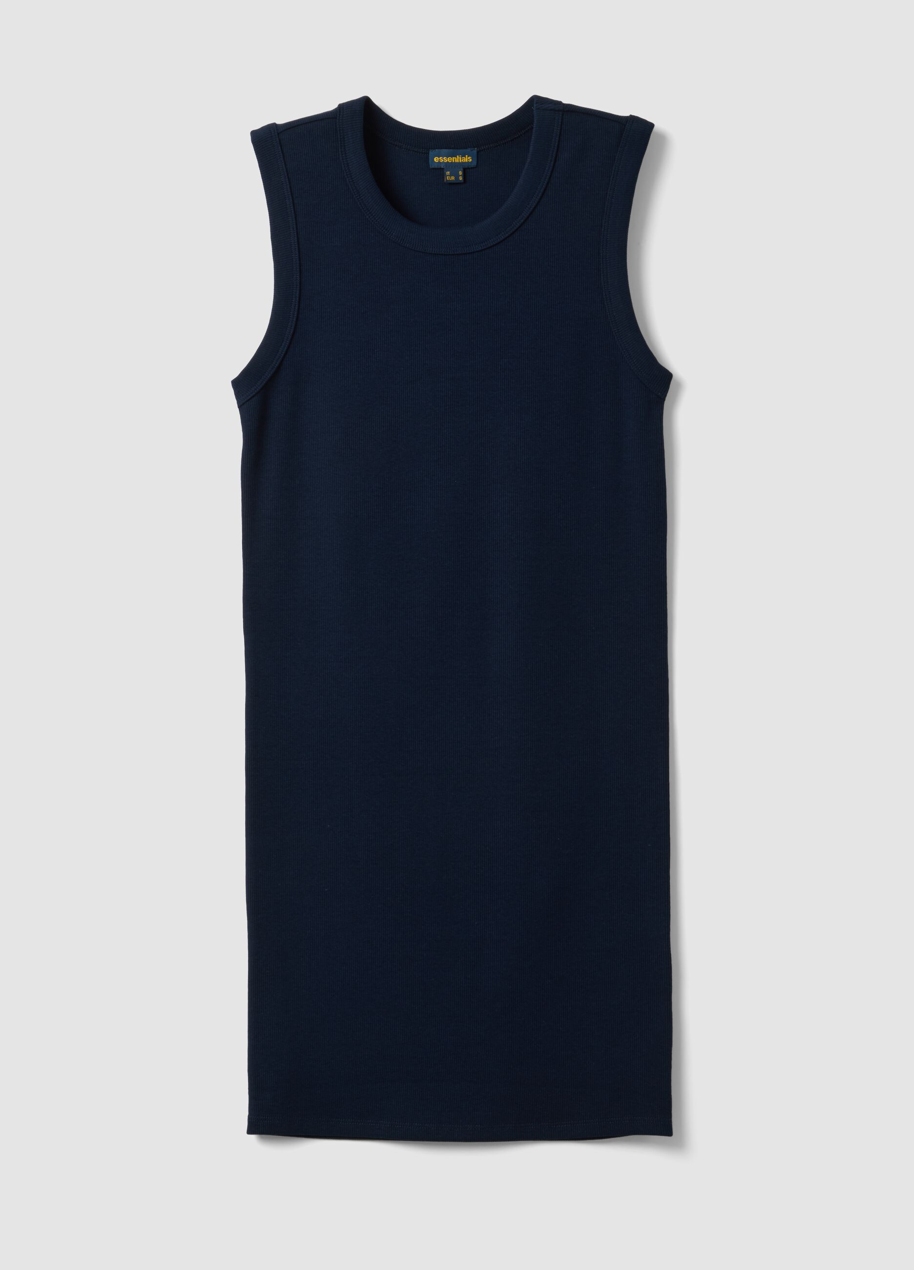 Blaues Midi-Kleid aus geripptem Stretch-Baumwollstoff
