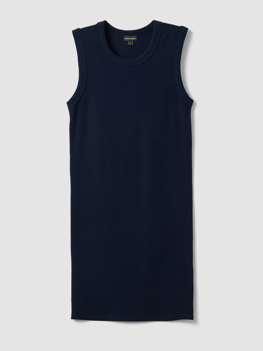 Blaues Midi-Kleid aus geripptem Stretch-Baumwollstoff_0
