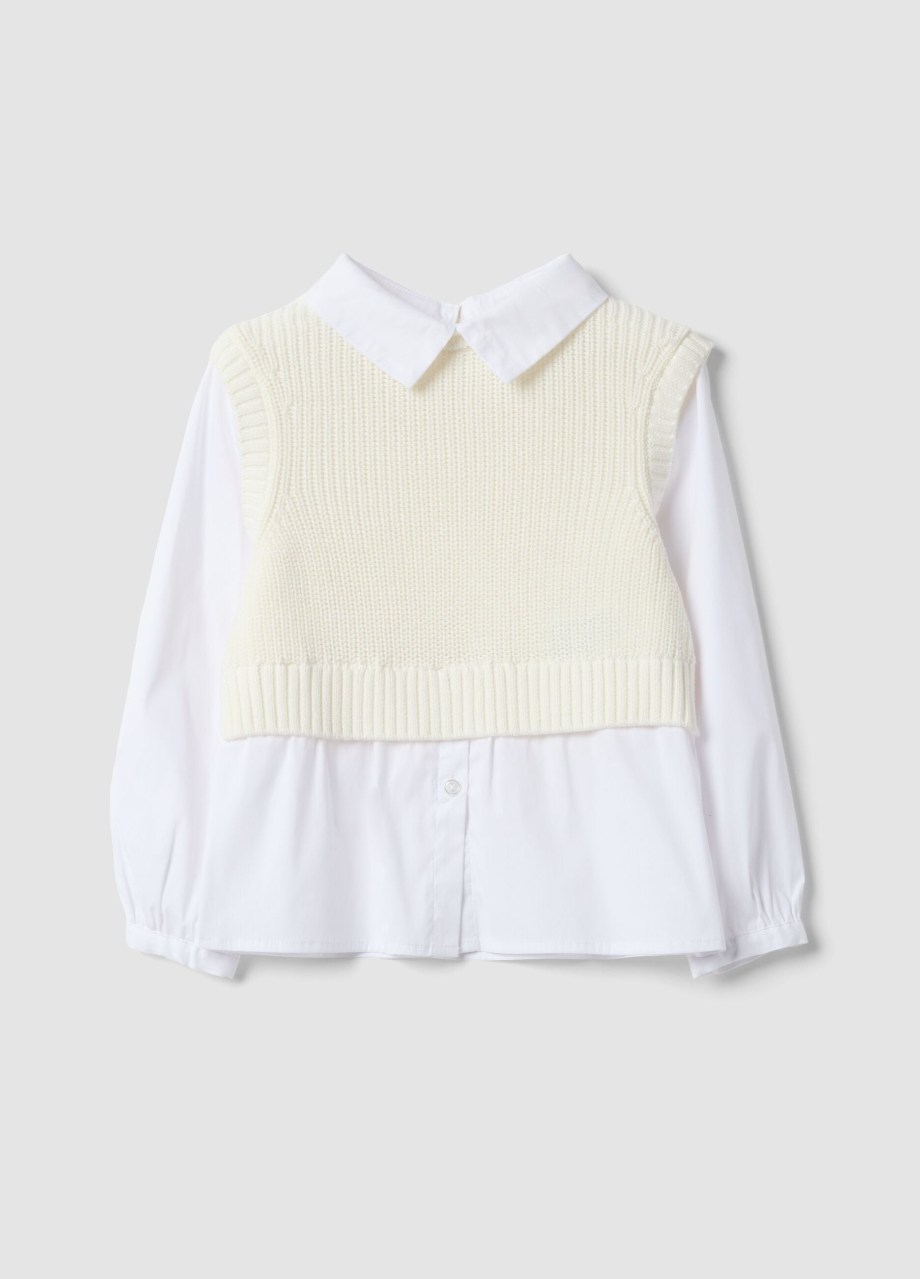 Maglia bianca in misto cotone con camicia over fit per bambina