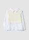 Maglia bianca in misto cotone con camicia over fit per bambina_0