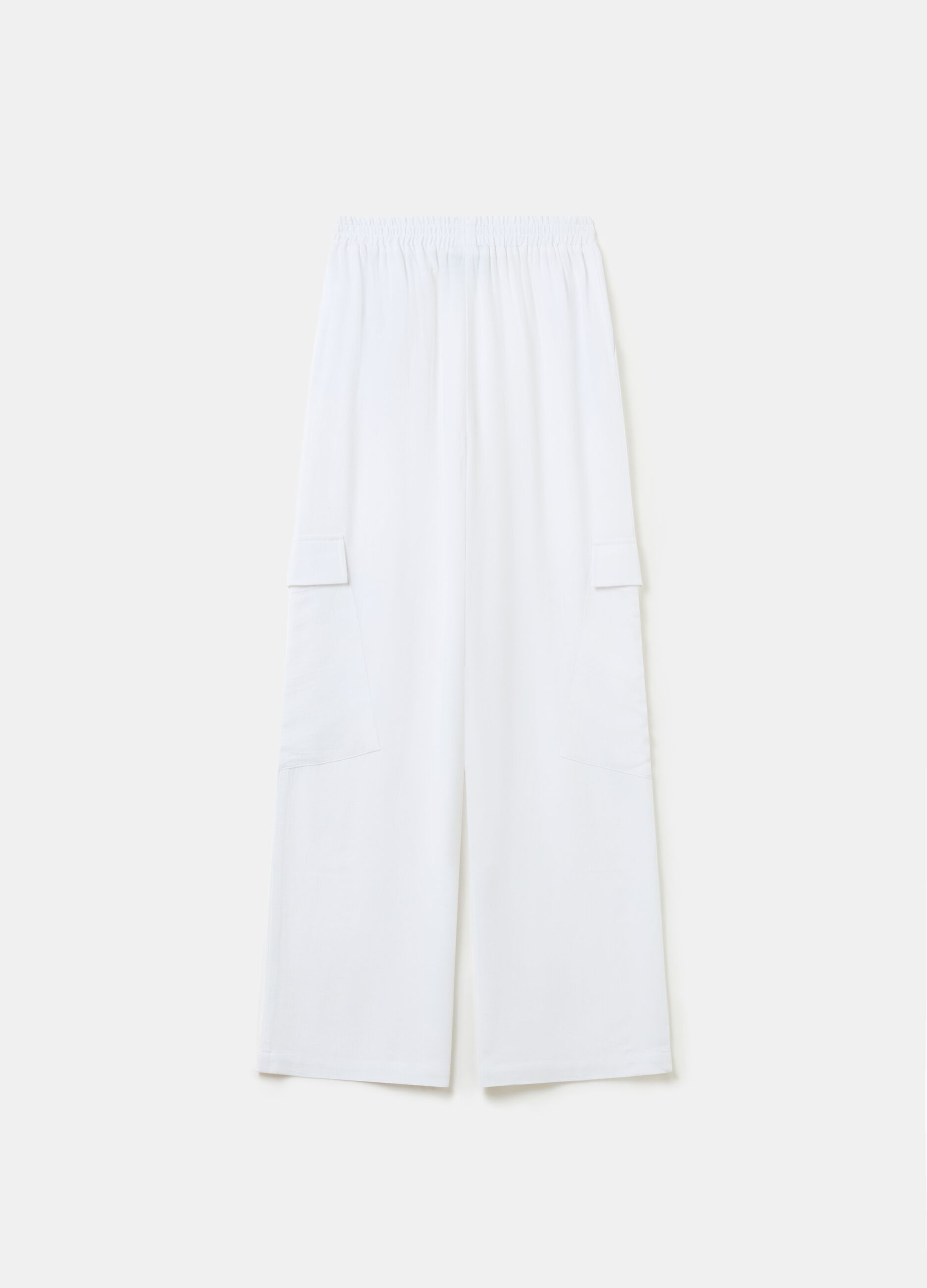 Wide-Leg Linen Cargo Trousers White