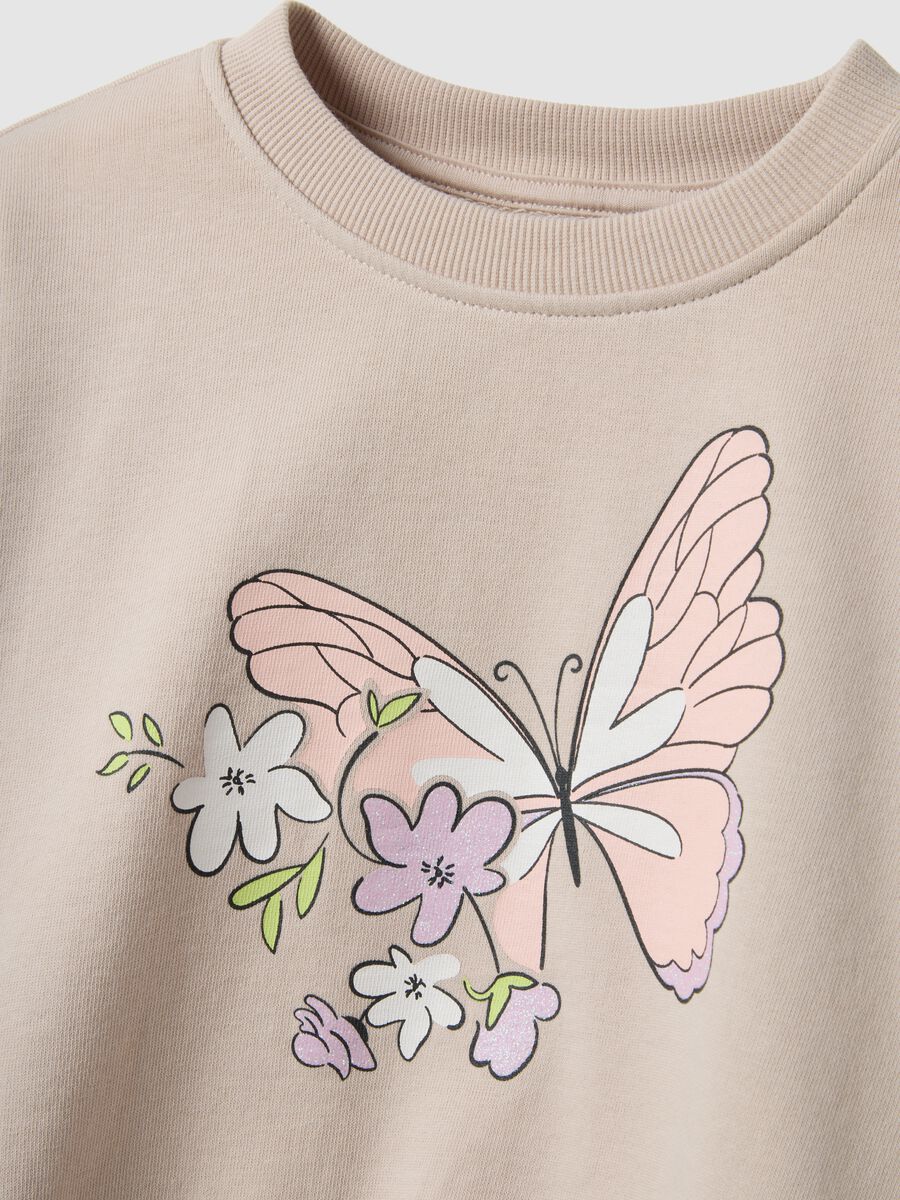 Beige pure cotton sweatshirt regular fit with print for girls_2