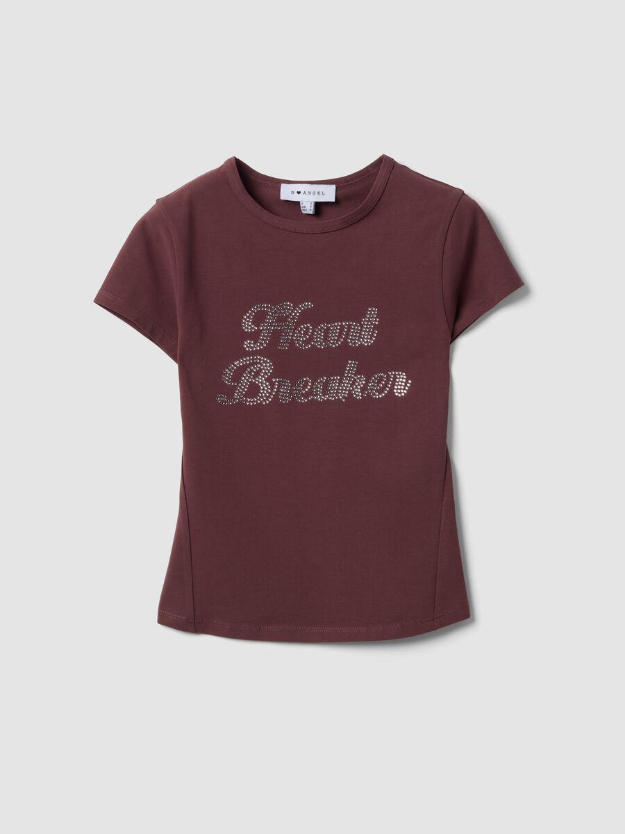 Braunes, figurbetontes T-Shirt aus Stretch-Baumwolle mit Strassapplikationen_4