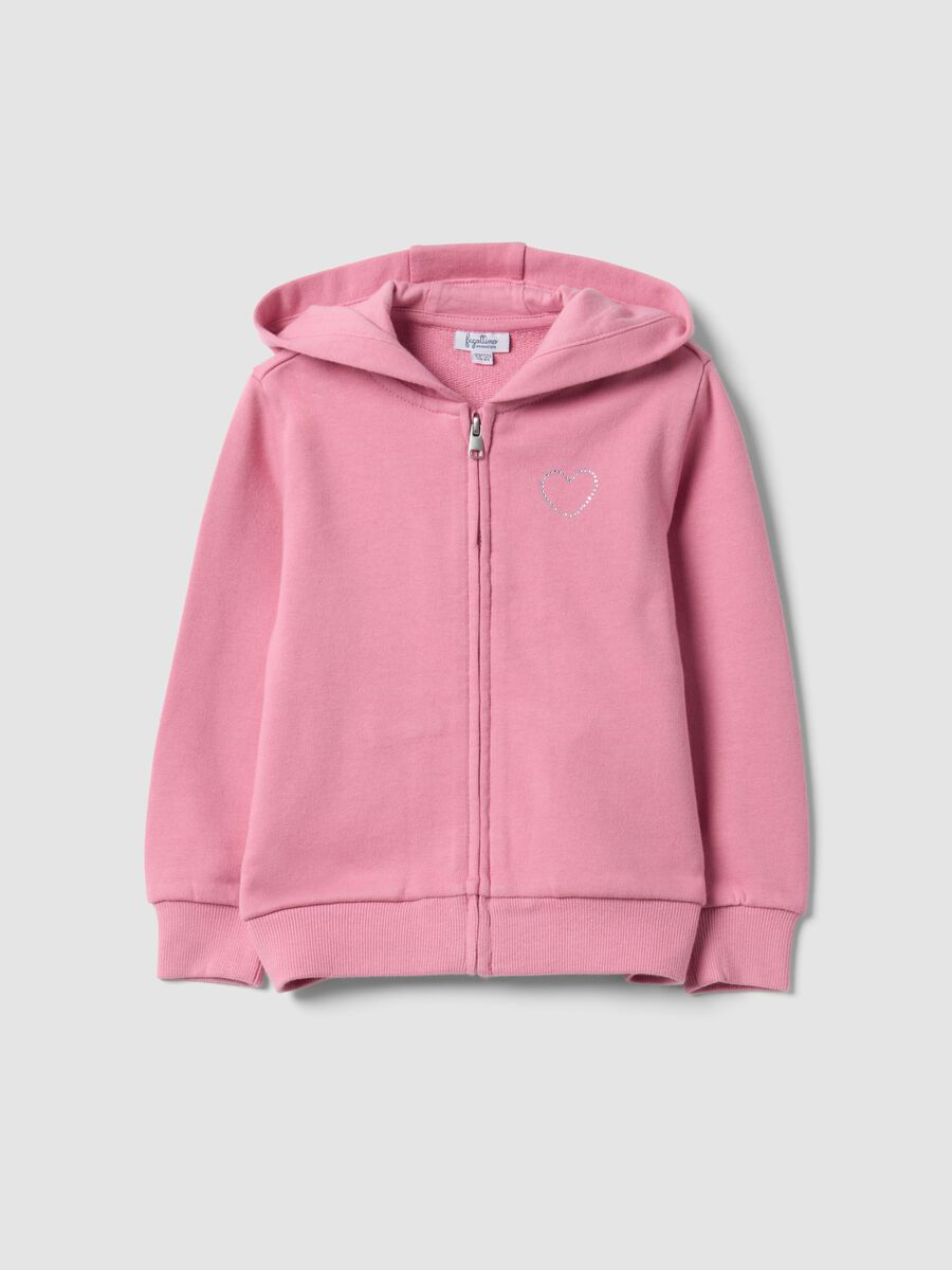 Pink hooded sweatshirt in pure organic cotton with star, regular fit, for baby girl_0