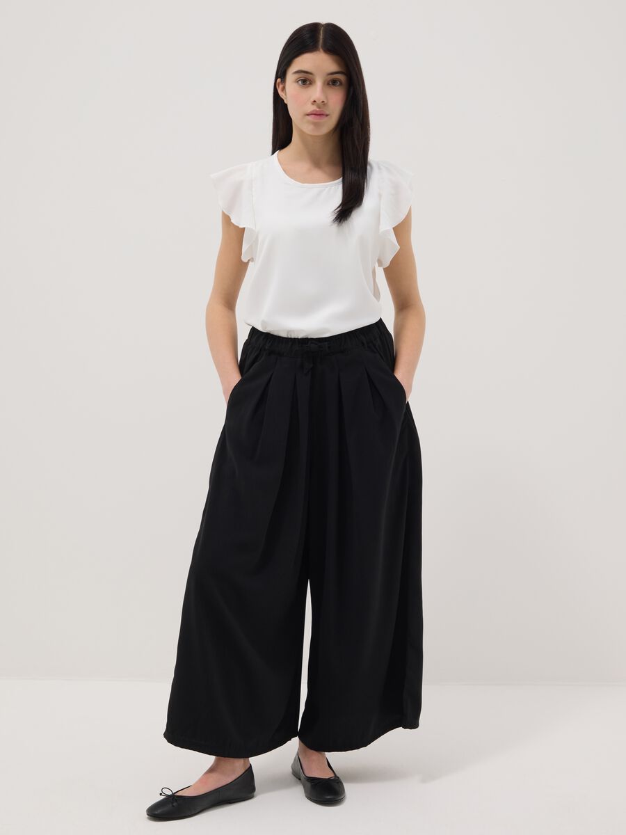 Girls' black pure cotton wide leg trousers_0