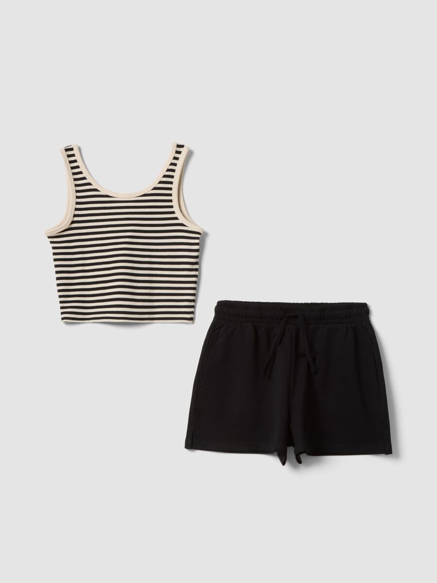 Girls&rsquo; black and beige fitted stretch-cotton set_0