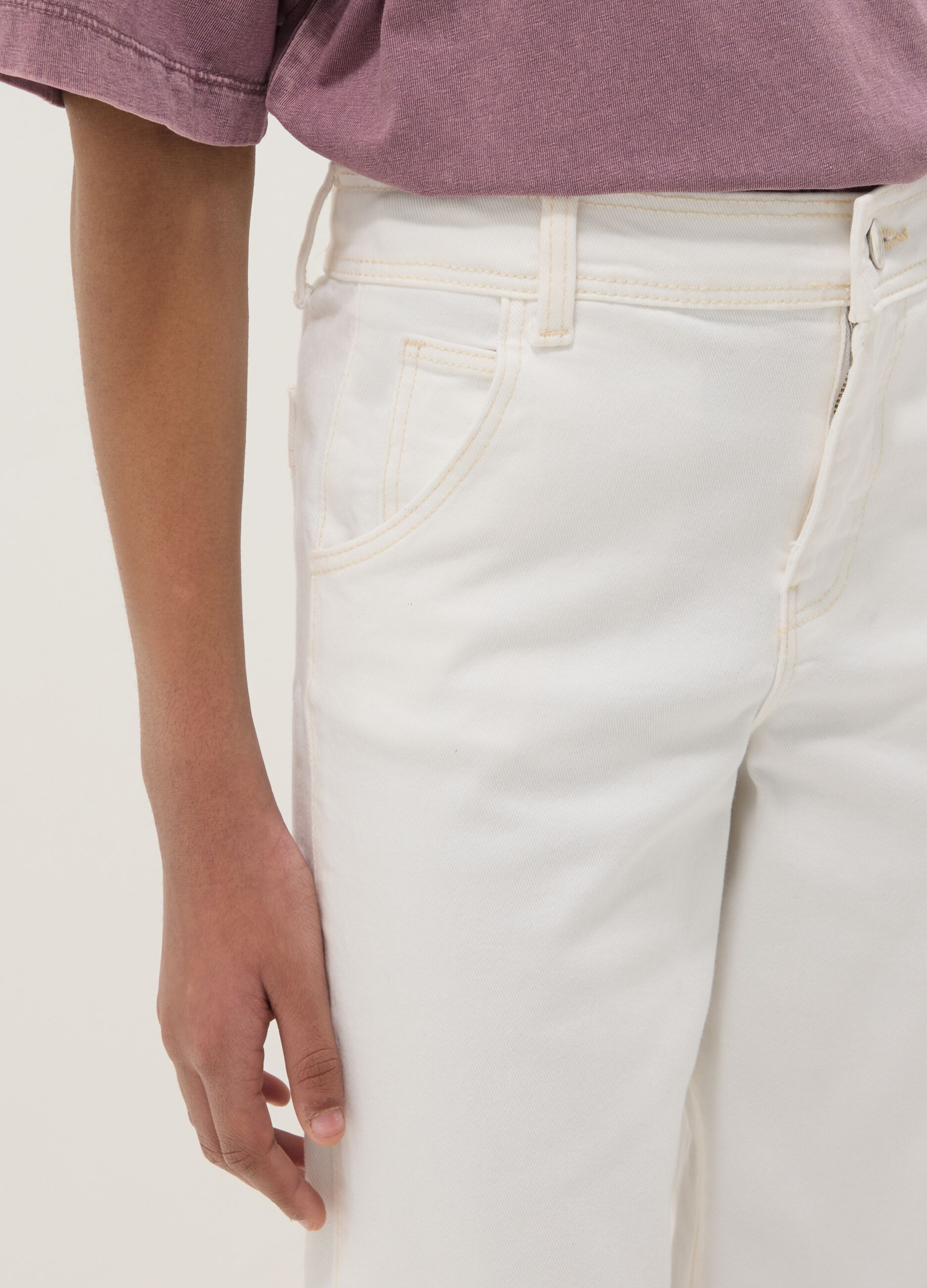 White Stretch Cotton Culotte Trousers for Girls