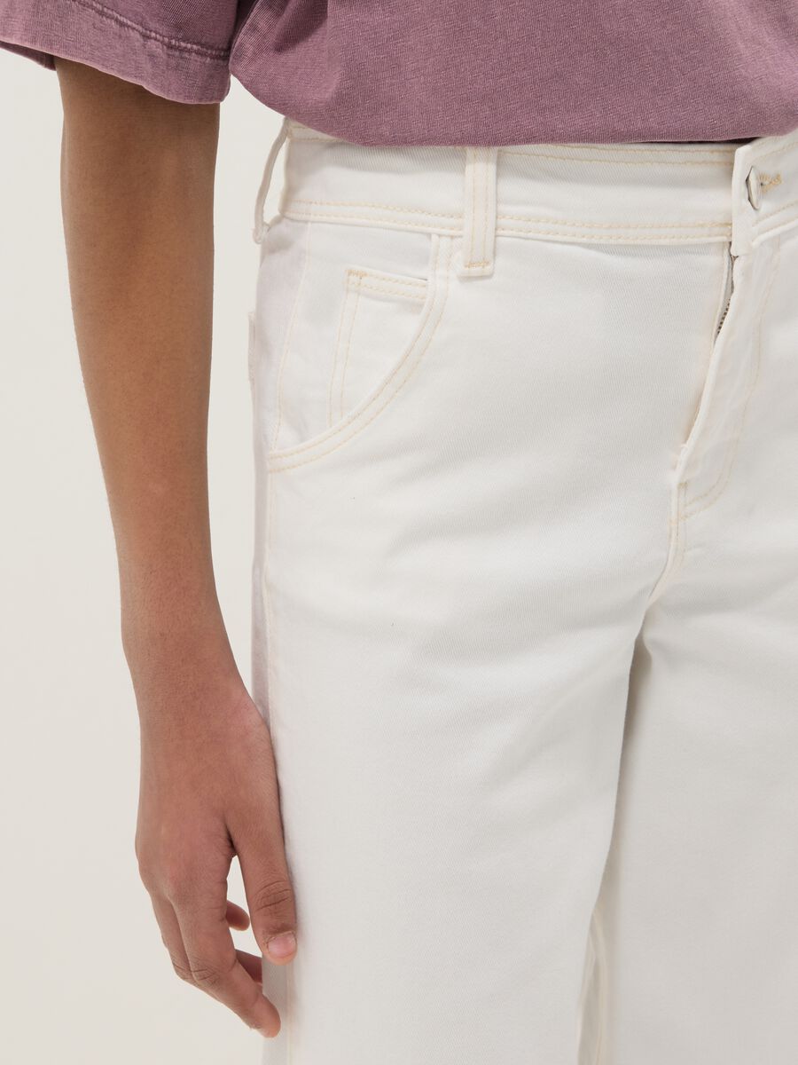 White Stretch Cotton Culotte Trousers for Girls_2