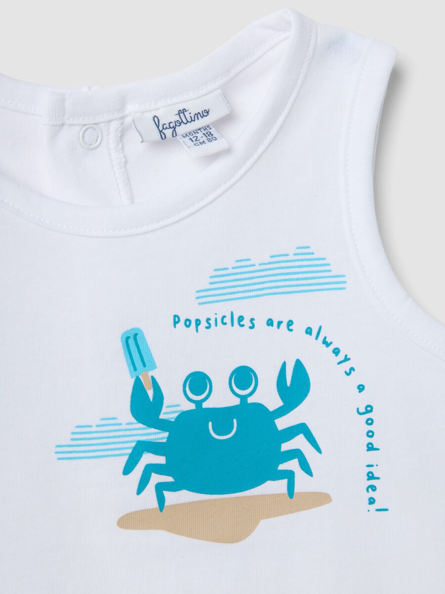White pure cotton boys&rsquo; vest, regular fit, with crab prints_2