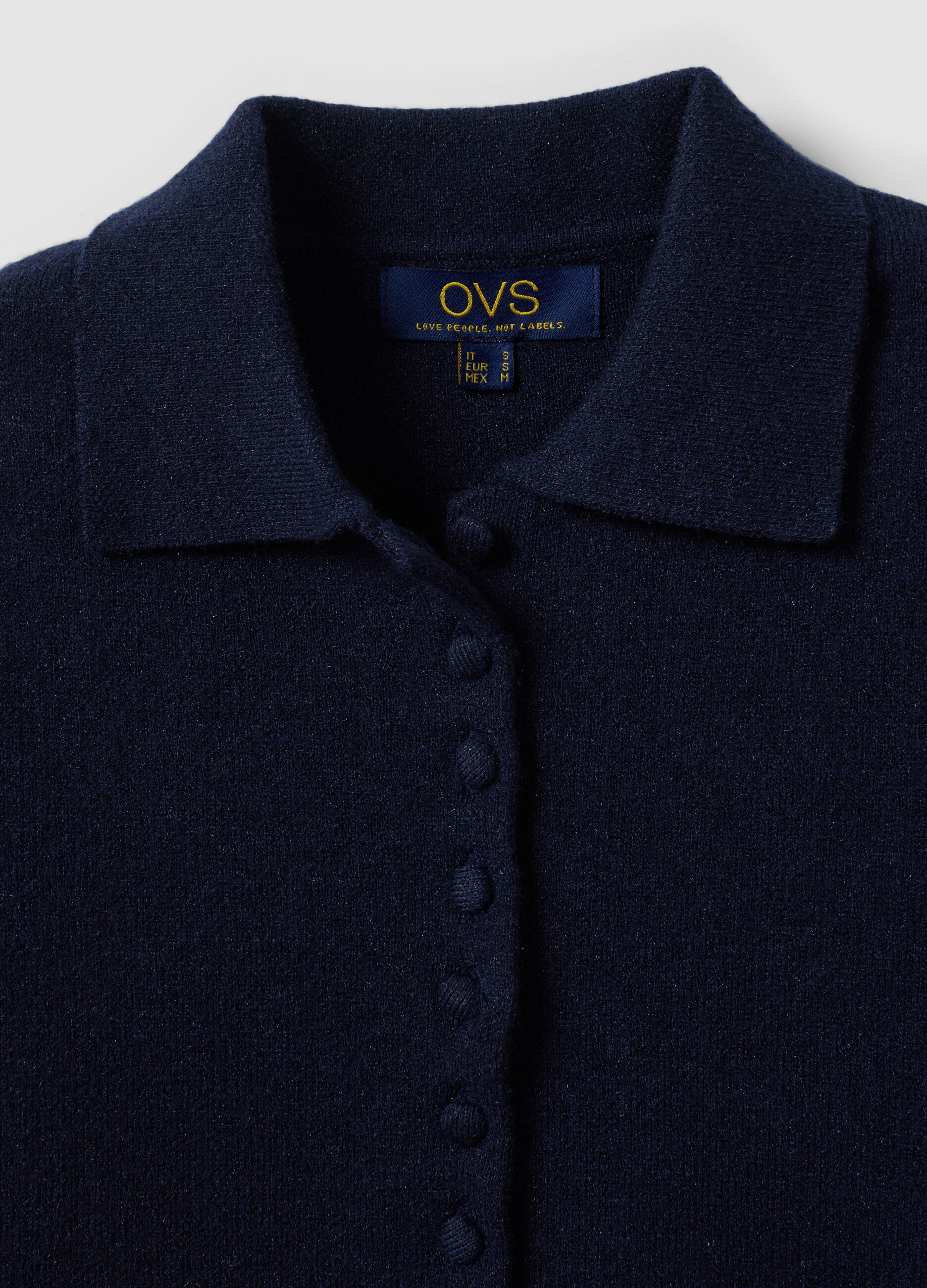 Cardigan blu in misto lana con colletto polo regular fit